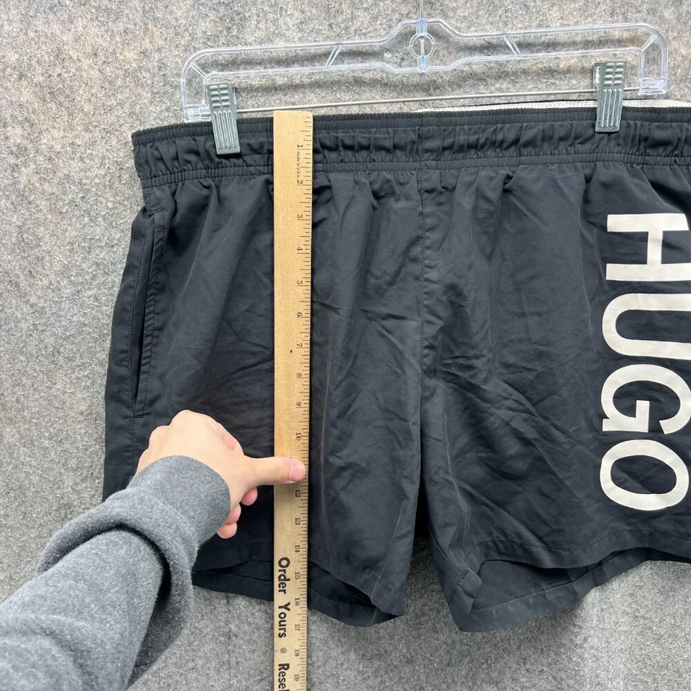 Hugo Boss Shorts Men Large Adult Black White Swimwear Trunk Lined Spell out